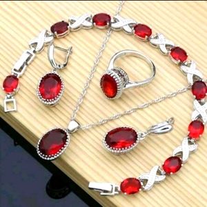 4pcs/set Women's Oval Shaped Rhinestone Adorned Jewelry Ring, Necklace Bracelet